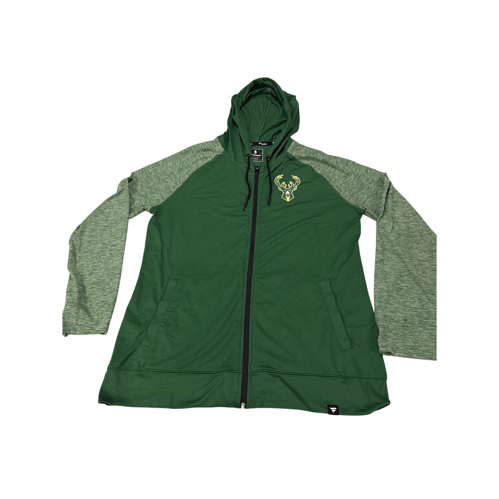 Fanatics Milwaukee Bucks NBA‎ Womens Green Full Zip Hoodie Jacket Large L Raglan